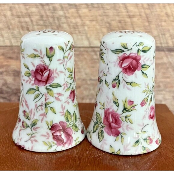 LEFTON Salt and Pepper Shakers Rose Chintz 665R Vintage 1950s - Picture 1 of 7
